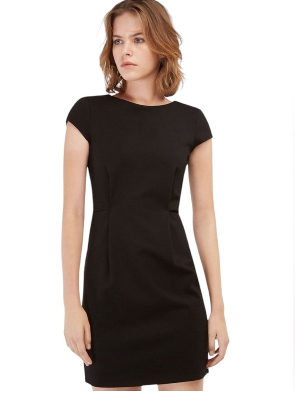 NWT Massimo Dutti Black Sheath Dress M Cap Sleeve Work Cocktail